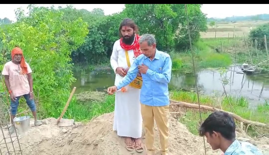 मनोरमा तट पर अंत्येष्टि स्थल का मंत्र उच्चारण के साथ हुआ भूमि पूजन